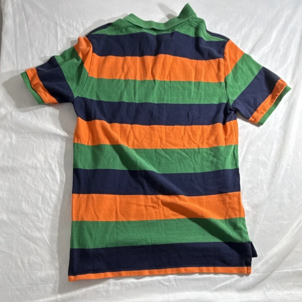 Polo Ralph Lauren Boys 18-20 Striped Short Sleeve Cotton Knit Polo Green Orange